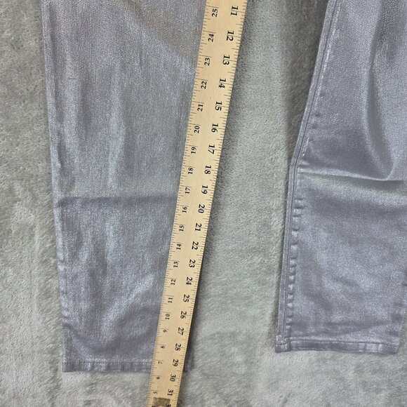 Chicos Platinum Jeans Womens 8 Regular Silver Metallic Slim Leg Denim Pants - Picture 4 of 14
